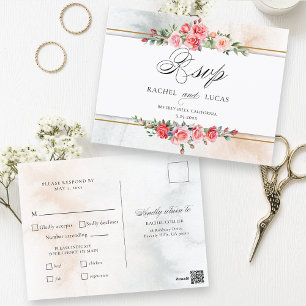 Carte Postale Aquarelle romantique Roses roses roses et calligra