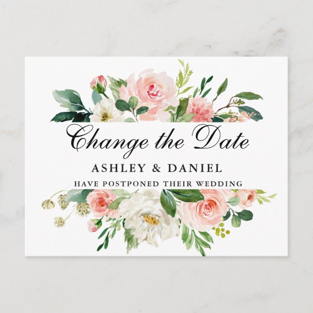 Carte Postale Aquarelle Rose Blanc Floral Modifier La Date (Devant)