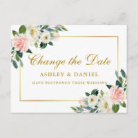 Aquarelle Rose Blanc Floral Or Changer La Date