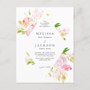 Carte Postale Aquarelle Rose Bouquet Diamond Faire-part de maria