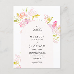 Carte Postale Aquarelle Rose bouquet Faire-part de mariage Arche