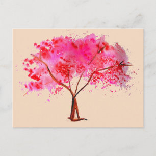 Carte Postale Aquarelle rose cerisier fleuri
