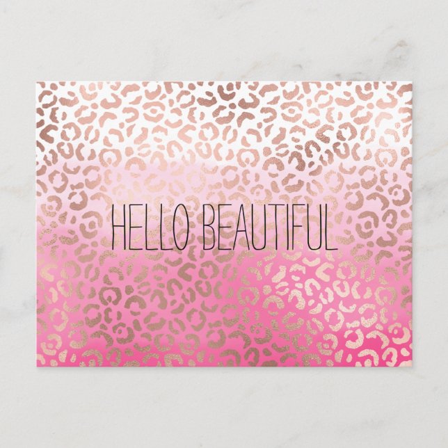 Carte Postale Aquarelle rose Empreinte de léopard personnalisé (Devant)