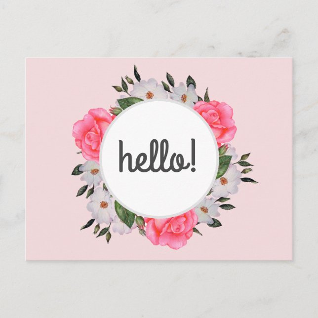 Carte Postale Aquarelle rose et blanc Roses Cercle de couronne (Devant)