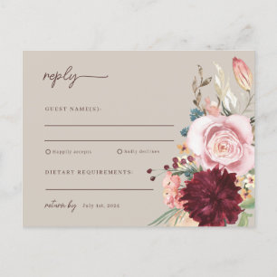 Carte Postale Aquarelle rose et jaune Mariage floral RSVP