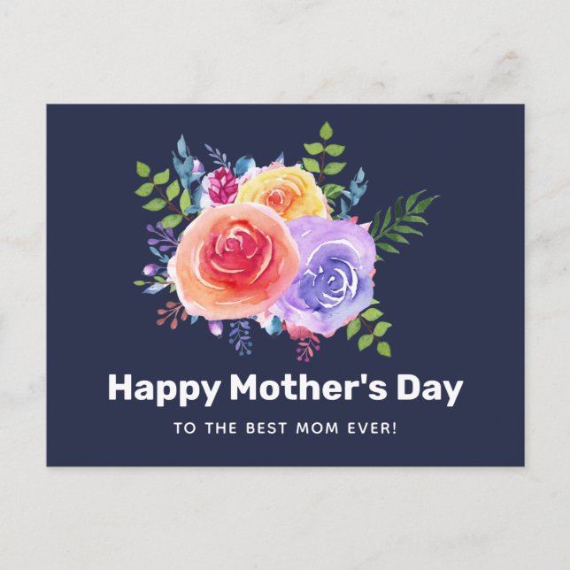 Carte Postale Aquarelle Rose Floral Bouquet Fête des Mères (Devant)