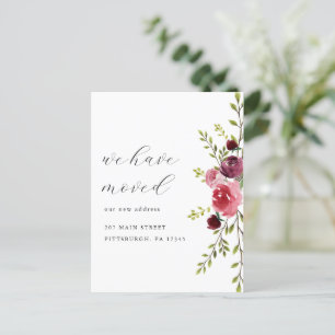 Carte Postale Aquarelle rose Floral Changement d'adresse Déplace