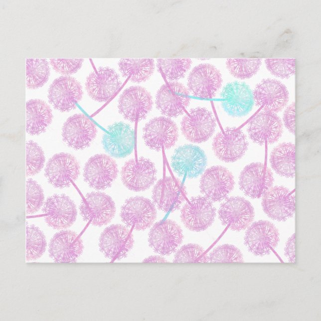 Carte Postale Aquarelle rose modèle de fleurs de pandelion d'été (Devant)