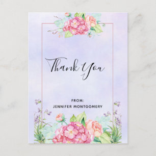 Carte Postale Aquarelle rose moderne Bouquet de fleurs Merci