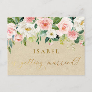 Carte Postale Aquarelle rose pâle Fête des mariées Florale & Kra
