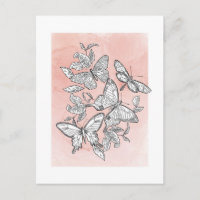 Aquarelle rose Papillons esquissés