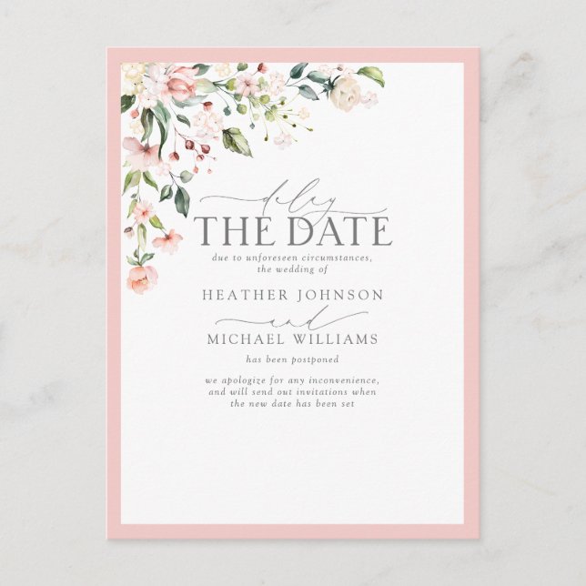 Carte Postale Aquarelle rose Pêche Retard Floral Date (Devant)