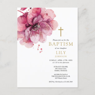 Carte Postale Aquarelle Rose poussiéreuse Baptême floral Invitat