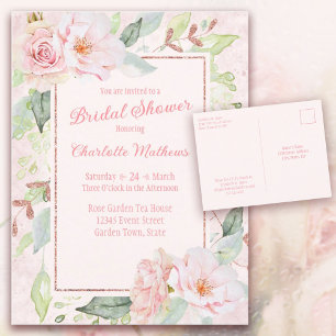 Carte Postale Aquarelle rose Rose Invitation à la douche nuptial