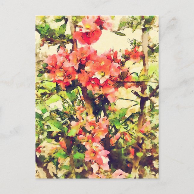 Carte Postale Aquarelle rose rouge Motif floral 1 (Devant)