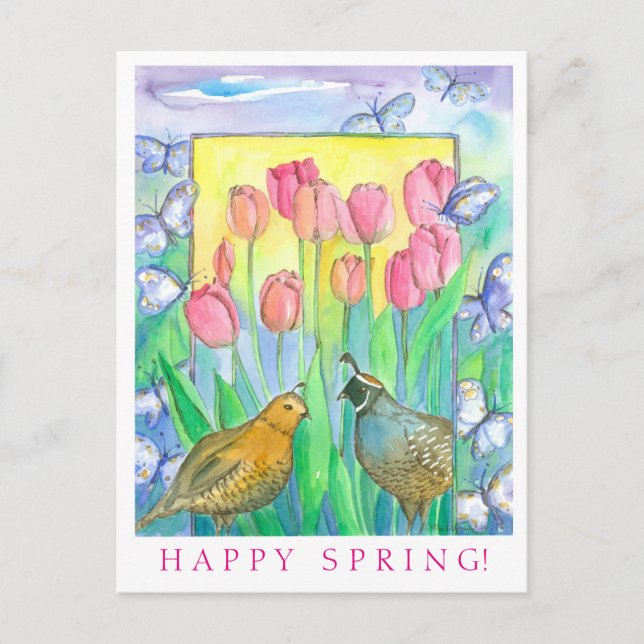 Carte Postale Aquarelle rose Tulipe Aquarelle printemps heureux (Devant)