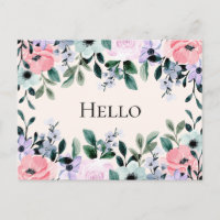 Aquarelle rose violet et vert Floral Bonjour