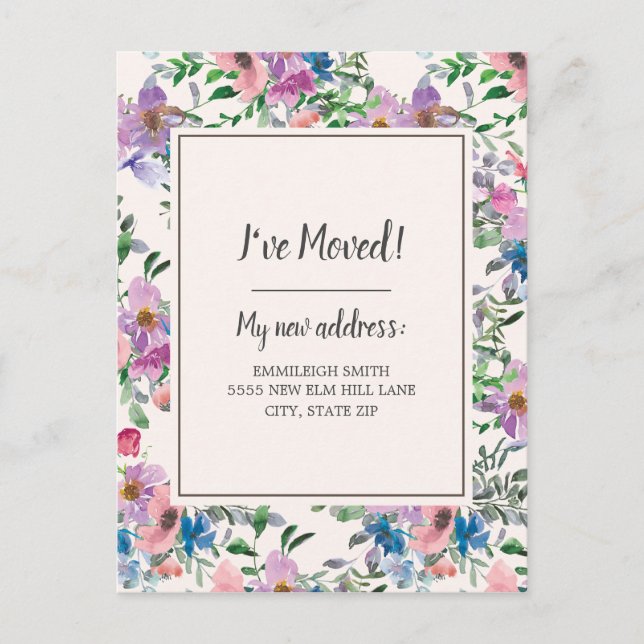 Carte Postale Aquarelle rose violet Faire-part mobile Floral (Devant)