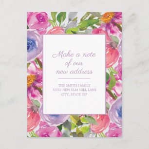 Carte Postale Aquarelle rose violet Faire-part mobile Floral