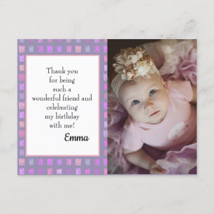 Carte Postale Aquarelle rose violet Merci photo Anniversaire