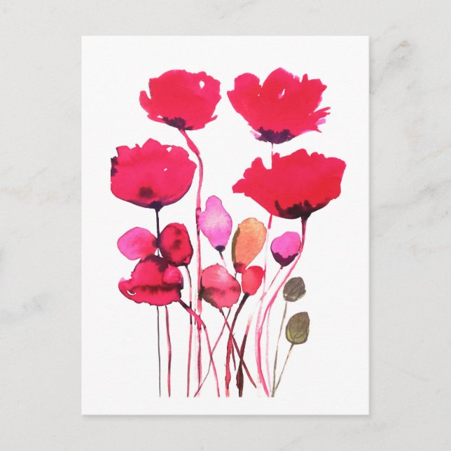 Carte Postale Aquarelle rouge de pavot botanique (Devant)