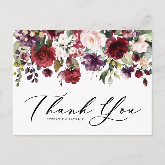 Carte Postale Aquarelle rouge et violet Merci de la plaine flora (Devant)