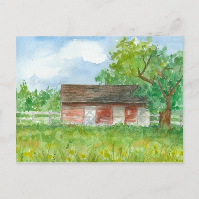 Carte Postale Aquarelle Rouge Pays Paysage Art (Devant)