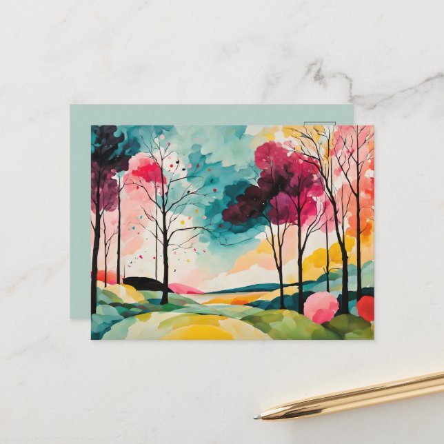 Carte Postale Aquarelle rustique Beauté d'automne (Devant/Arrière en situation)