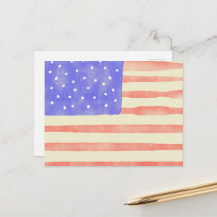 Carte Postale Aquarelle rustique USA drapeau américain