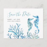 Carte postale aquarelle seahorse bleu "Sauver la d