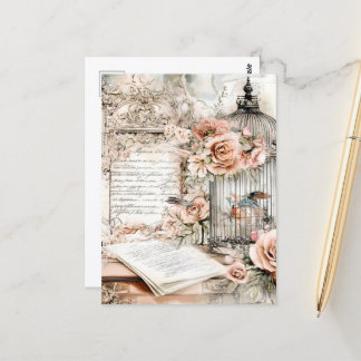 Carte Postale Aquarelle Shabby Chic Bird Cage