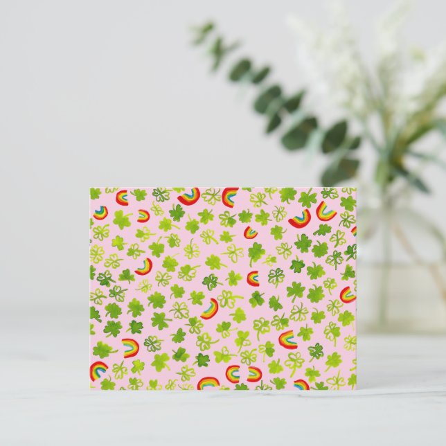 Carte Postale Aquarelle Shamrock & Rainbows Irish St Patty's (Debout devant)