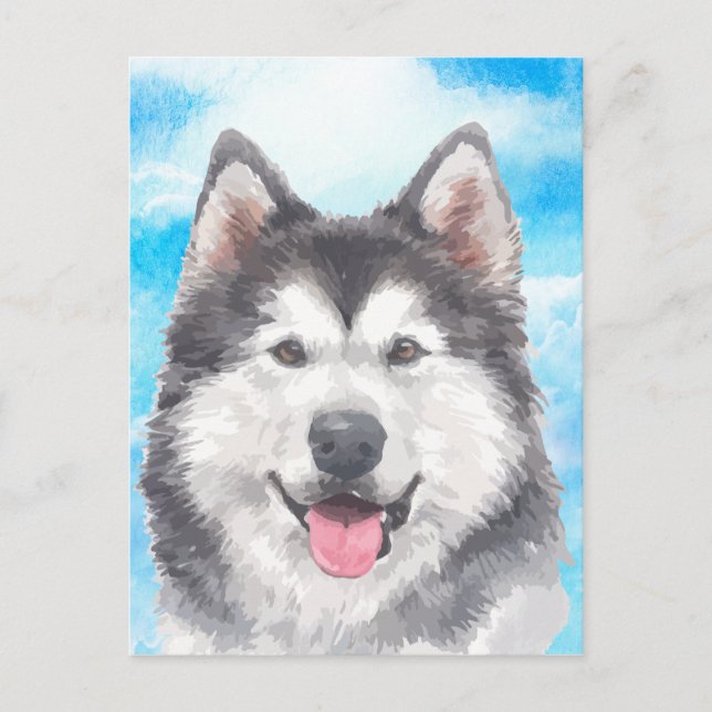 Carte Postale Aquarelle Sibérienne Husky Dog Pet (Devant)
