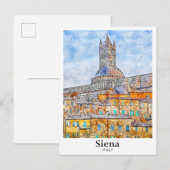 Carte Postale Aquarelle Siena Italie Croquis main (Devant / Derrière)