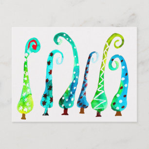 Carte Postale Aquarelle simienne arbres de Noël