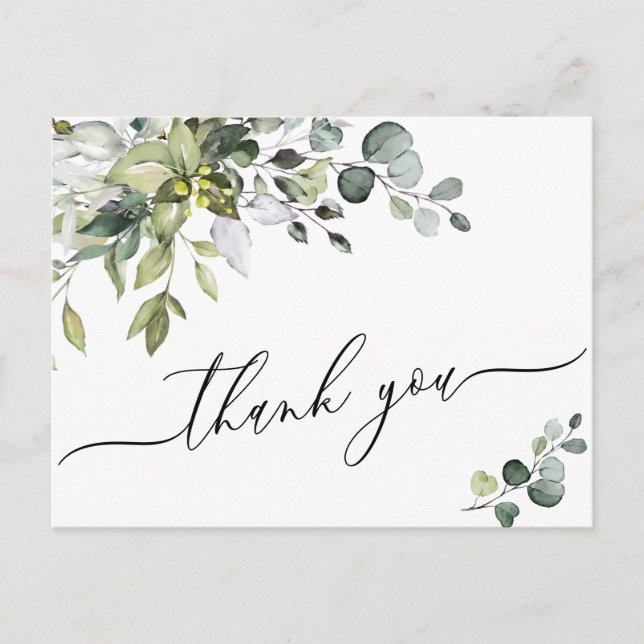 Carte Postale Aquarelle simple et élégante Merci Eucalyptus (Devant)