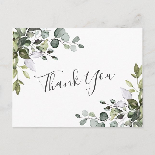 Carte Postale Aquarelle simple et élégante Merci Eucalyptus (Devant)
