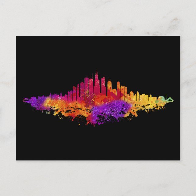 Carte Postale Aquarelle Skyline de Chicago en blanc (Devant)
