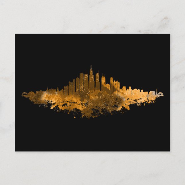 Carte Postale Aquarelle Skyline de Chicago en orange (Devant)