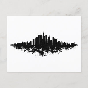 Carte Postale Aquarelle Skyline de Chicago noir et blanc