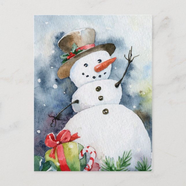 Carte Postale Aquarelle Snowman (Devant)