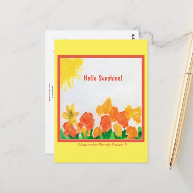 Carte Postale Aquarelle solaire Florale (Devant/Arrière en situation)