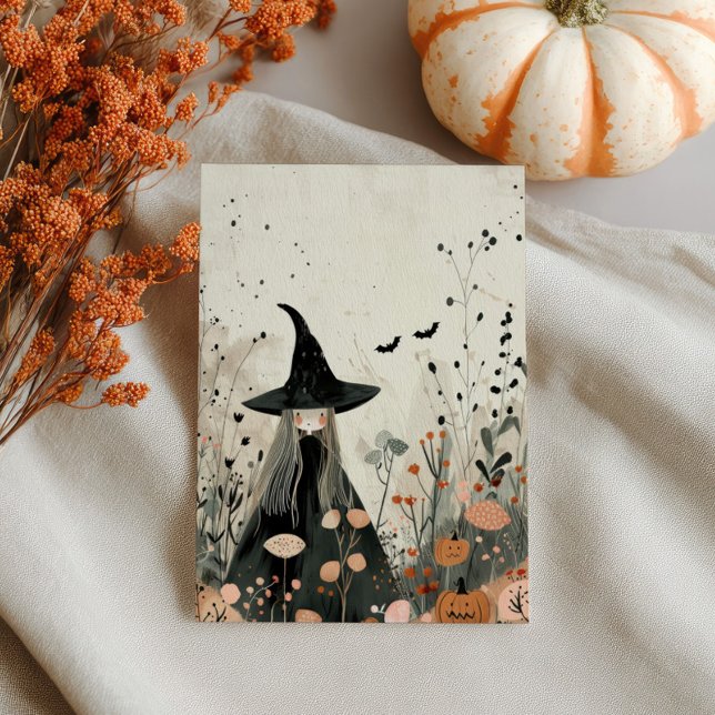 Carte Postale Aquarelle Sorcière Chute Liquide Halloween lunaire (Créateur téléchargé)