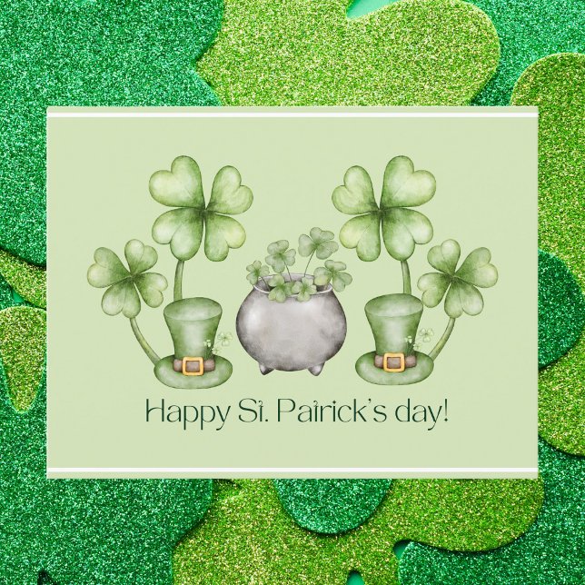 Carte Postale Aquarelle St Patrick's Day avec Shamrock (Créateur téléchargé)