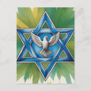 Carte Postale Aquarelle Star of David and Peace Dove