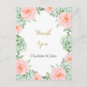 Carte Postale Aquarelle Succulent Blush Floral Élégant Mariage