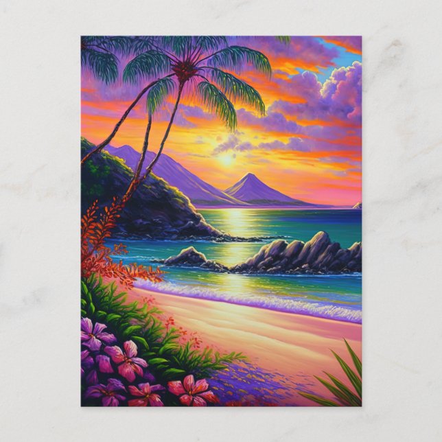 Carte Postale Aquarelle Sunset Beach Arrière - plan (Devant)