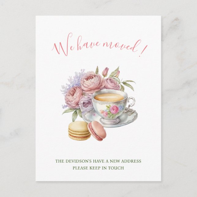 Carte Postale Aquarelle Tea Rose Fleurs Nouveau Accueil Déménage (Devant)