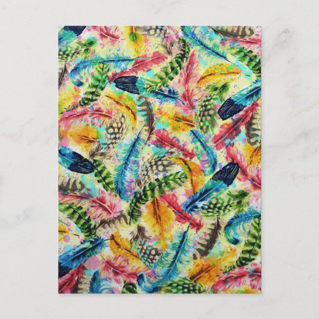 Carte Postale Aquarelle tendance mignonne éclaboussures de plume (Devant)