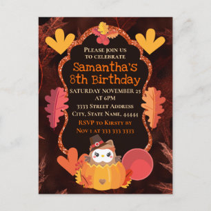 Carte Postale Aquarelle Thanksgiving Owen et Citrouille Annivers